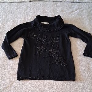 Victoria Jones Woman Black Beaded Floral Sweater